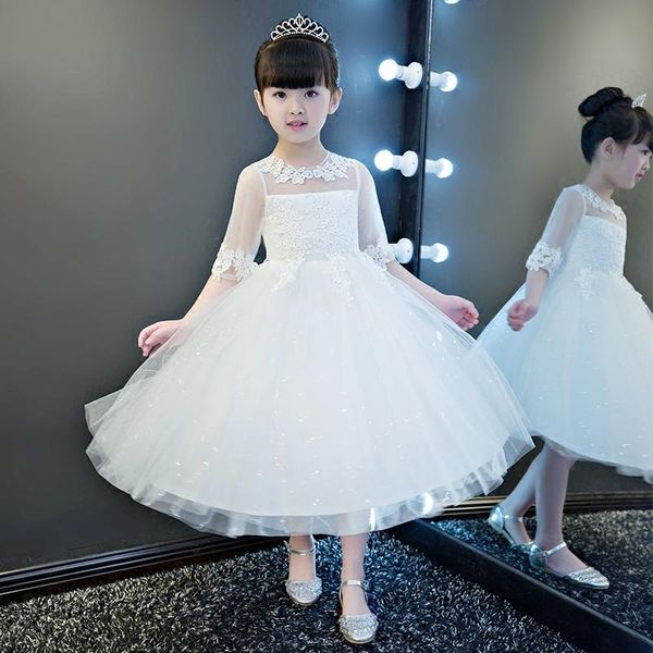 

girl's dresses 2021 flower girls for wedding sequin formal girl birthday party dress white lace princess ball gown kids vestido, Red;yellow