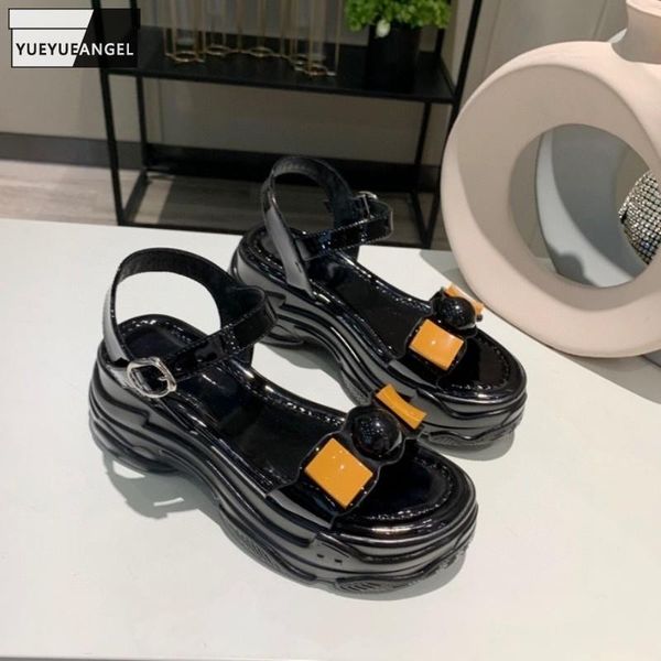

dress shoes summer thick bottom increase leisure active women genuine leather wedge sandals fashion platform diamonds luxury sandal, Black