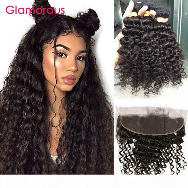 

brazilian human hair bundles with frontal glamorous deep body wave cuticle align virgin hair weave 3pcs with 13x4 ear to ear lace frontals, Black;brown