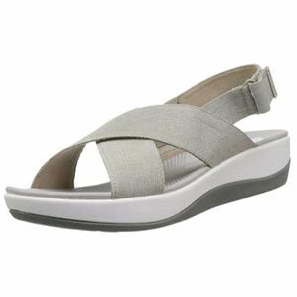

sandals mcckle women's cross elastic wedges sandal ladies soft solid hook&loop casual shoes for women 2021 summer footwear, Black