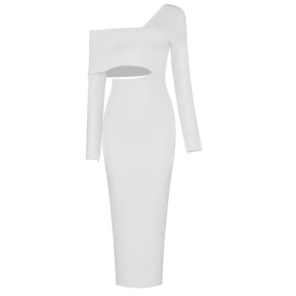 

new winter women designer long white bandage dress ladies elegant mid-calf evening bodycon party dress vestidos, Black;gray