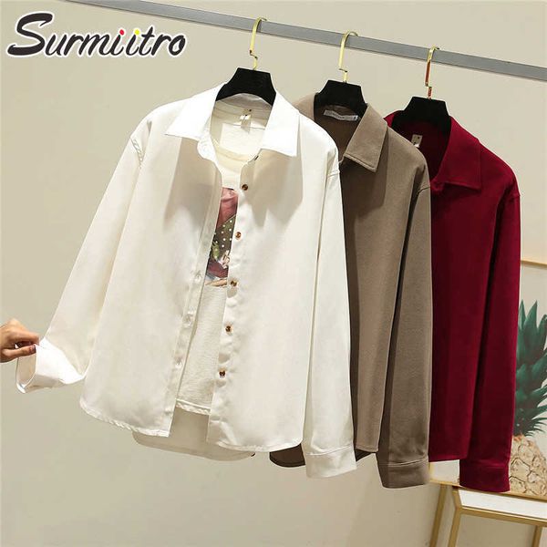 

surmiitro corduroy casual shirt women spring autumn winter vintage chemisiers chemises long sleeve feminine blouse female 210712, White