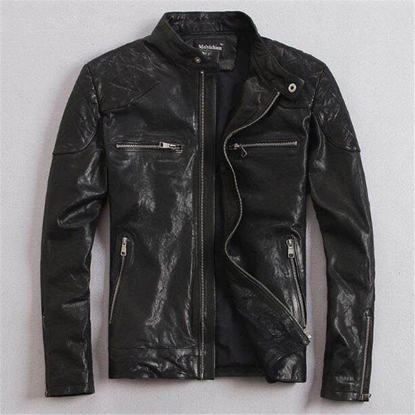 

real fall winter fashion black color genuine leather jacket men's wear 9uw0