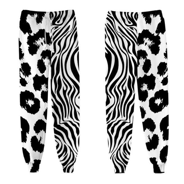 

men's pants 2021 men women cargo streetwear fashion casual leopard patchwork print jogging elastic waist trousers, Black