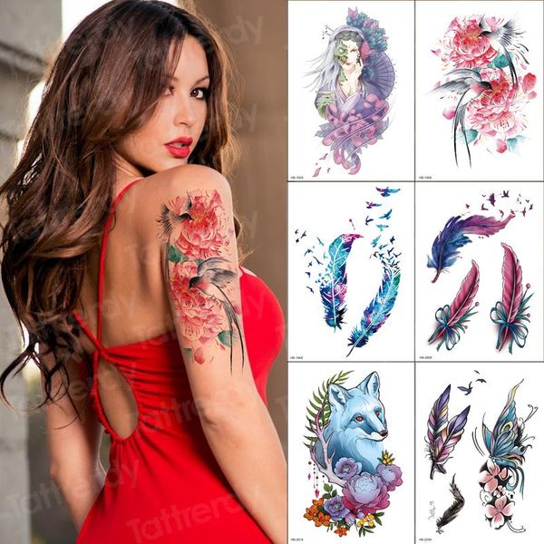 

temporary tattoos tattoo watercolor 6pcs/set swallow sticker flower feather wolf fashion for girls women arm sleeve tatoo