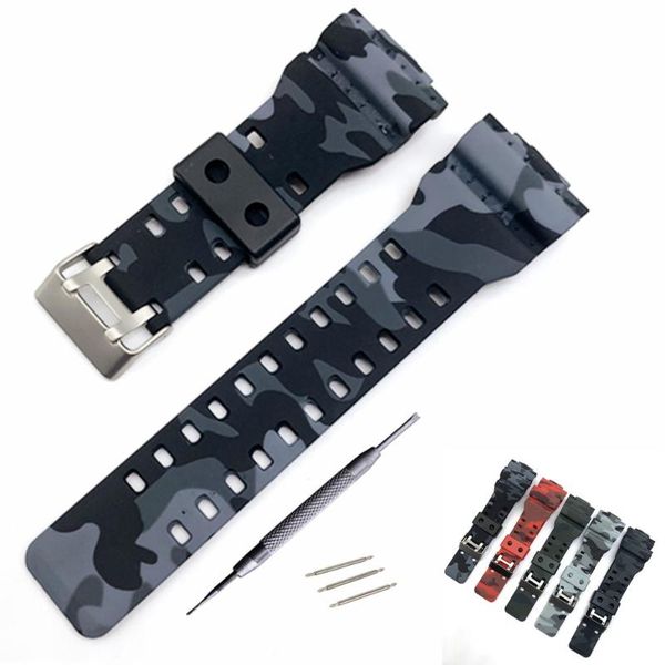 

watch bands 16mm silicone watchband for ga-110 ga-100 ga-120 gx-56/gxw-56 gr890 camouflage rubber waterproof men band strap, Black;brown