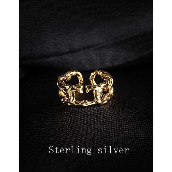 

cluster rings morivovog 925 sterling silver irregular wide chain for women original design korea ring ladies 2021 hawaiian jewelry, Golden;silver