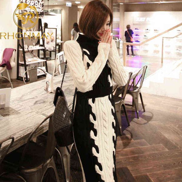 

new autumn winter dress fashion women knited thick cotton dress long sleeve stand neck warm sweaters dresses for ladies y1204, Black;gray