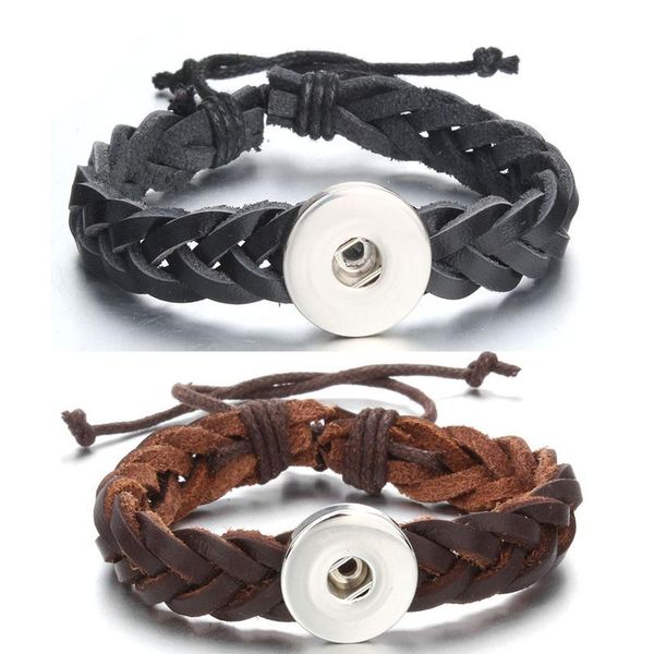 

new fashion black brown pu leather bracelets fit 18mm snap button charms diy snap jewelry for women m jllths, Golden;silver