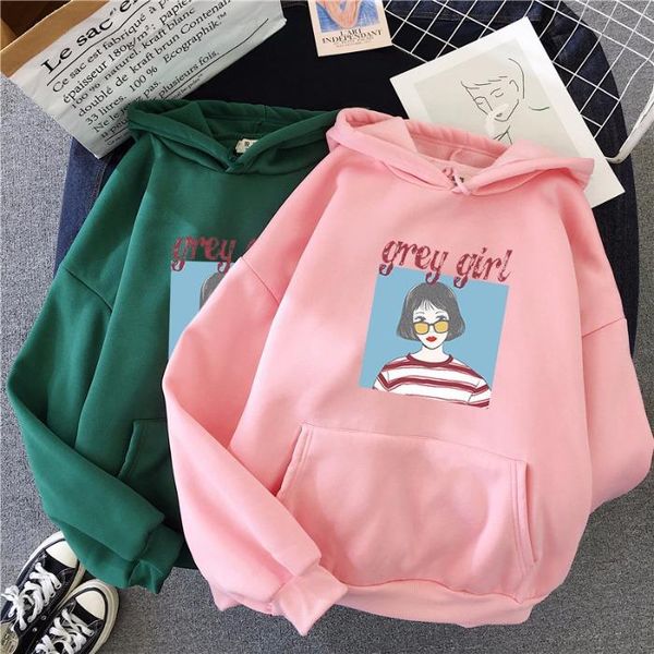 

women's hoodies & sweatshirts korean version of the hoodie front and back thickening printed autumn winter sweatshirt jacket women, Black