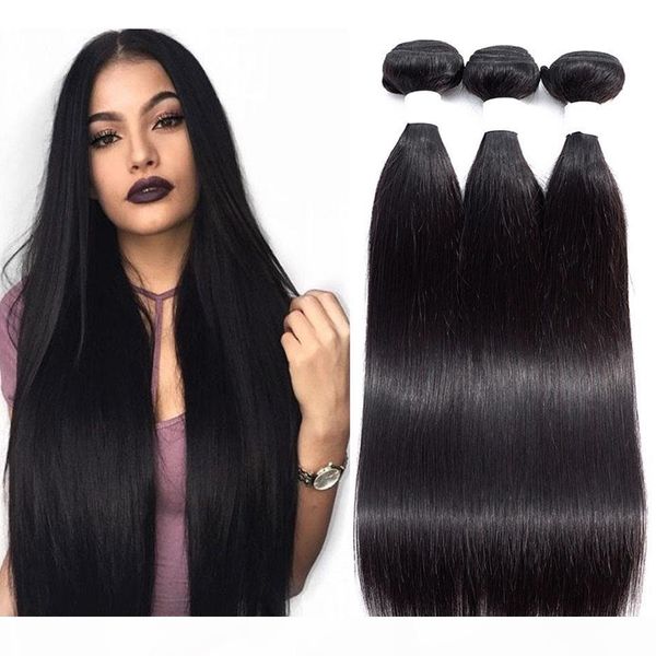 

peruvian virgin hair straight 3 or 4 bundles deals unprocessed brazilian indian malaysian hair straight human hair bundles natural color, Black