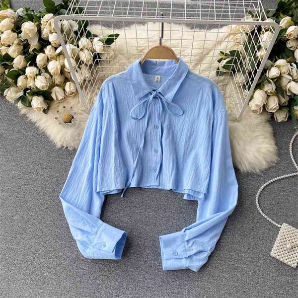 

spring fashion women's shirt korean simple solid-color short sunscreen long sleeve casual blouses s105 210527, White