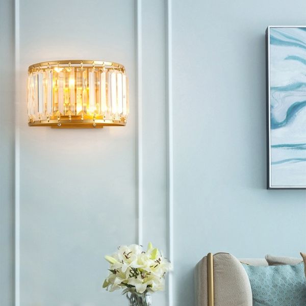 

2021 new post-modern crystal nordic creative bedroom bedside lamps glass simple living room stair led indoor wall light luxury oscr