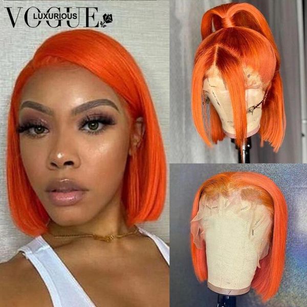 

lace wigs orange ginger human hair wig peruvian pre plucked colored short bob closure 13x4 front for women, Black;brown