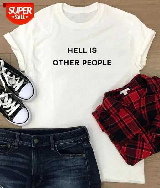 

sunfiz yf hell is other people gothic tee funny women 100% cotton tumblr street style quote casual fashion tee #r56g, White