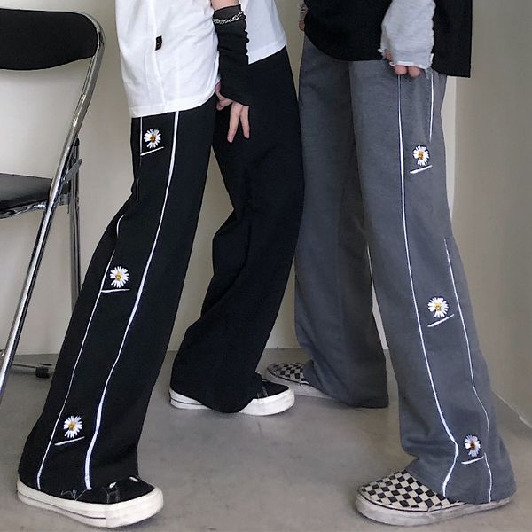 

spring 2021 jogging sweatpants women korean fashion harajuku flower joggers sports pants wide leg pants casual trousers, Black;white