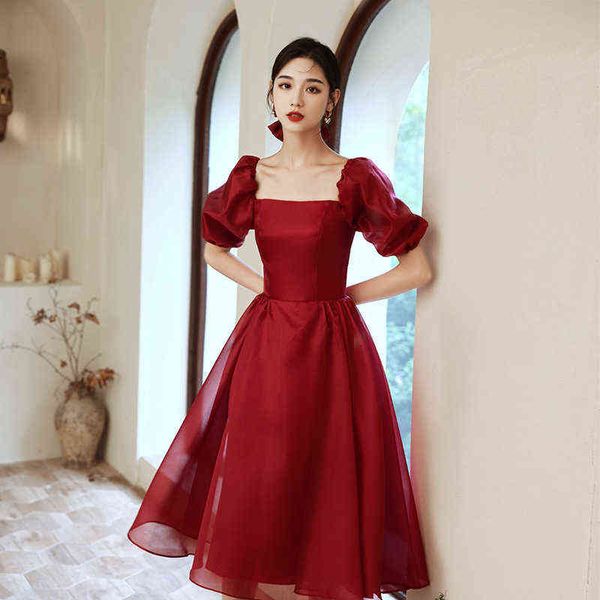 

luxury street style dresses wine red banquet temperament princs toast bridal wedding small evening summer thin usually wear, Black;pink