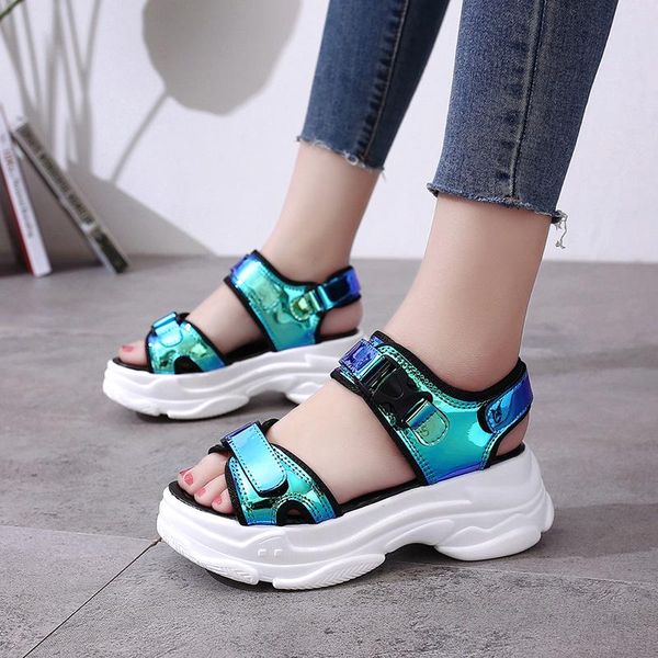 

woman platform sandals 35-41 big size for women height sandals chunk shoes wedge thick bottom summer shoes zapatos de mujer, Black