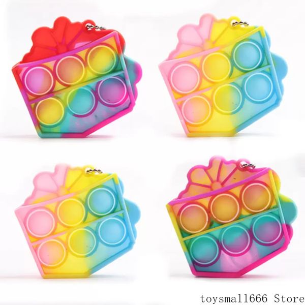 

cartoon tie-dye rainbow keychains push bubble fidget sensory silicone autism special stress reliever kids funny antistress decompression toy