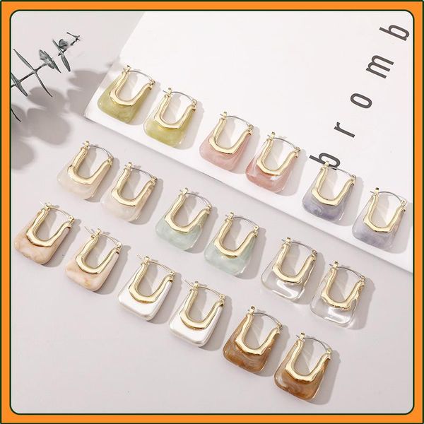 

hoop & huggie vintage simple geometric resin earrings transparent acrylic u-shaped golden metal 2021 trend party travel jewelry, Golden;silver