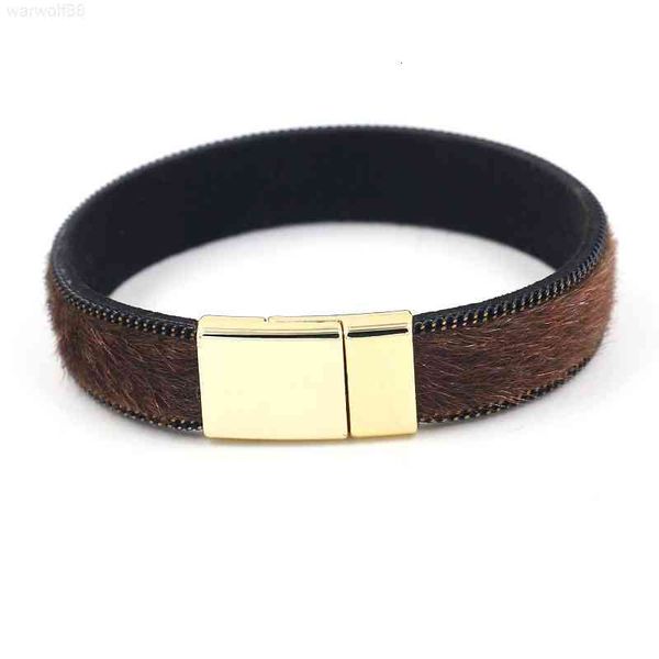 

luxury 2021 trend national style women's simple horsehair personalized gold magnetic buckle imitation leather designer jewelrymen brace, Golden;silver