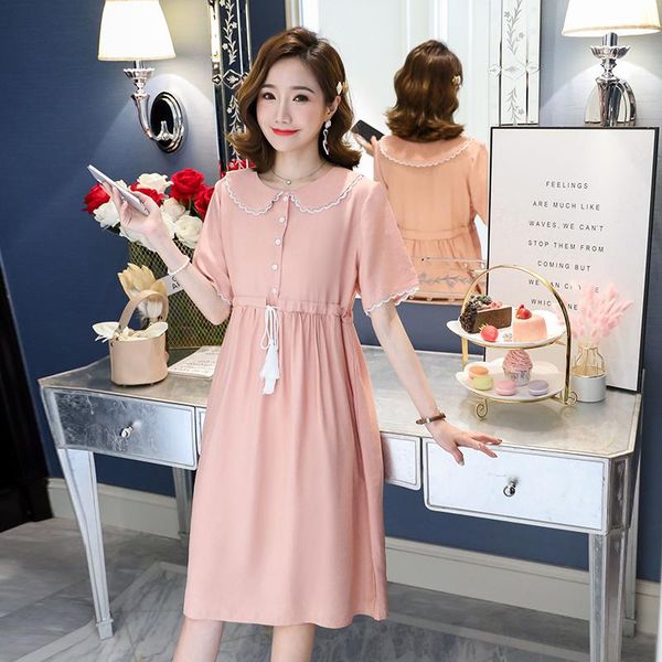 

maternity dresses 8529# clothes summer chiffon short sleeve slimming loose stylish dress for pregnant women pregnancy, White