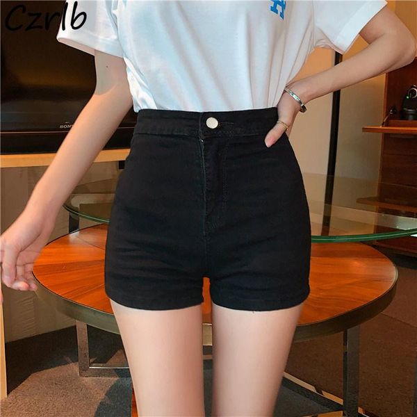 

women's shorts denim women elegant female chic all-match simple korean style vintage trendy daily summer skinny clothes solid high wais, White;black