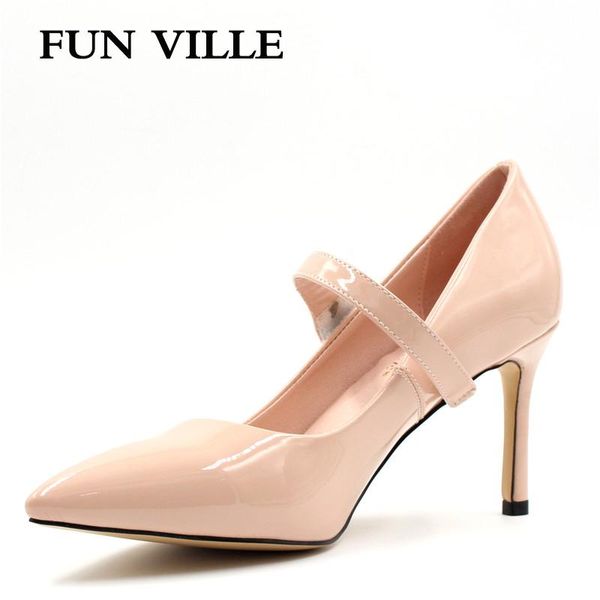 

dress shoes fun ville 2021 spring fashion women pumps mary janes wedding party high heels pointed toe lady 37-41, Black