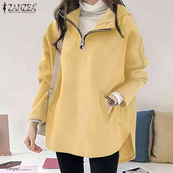 

zanzea fashion autumn women's long sleeve loose sweater zipper sweatshirt large casual hoodie, Black