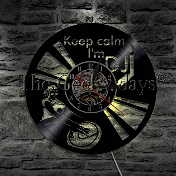 

wall lamp 1piece keep clam i'm dj mixer disc jockey record clock modern light music club party led night for gift