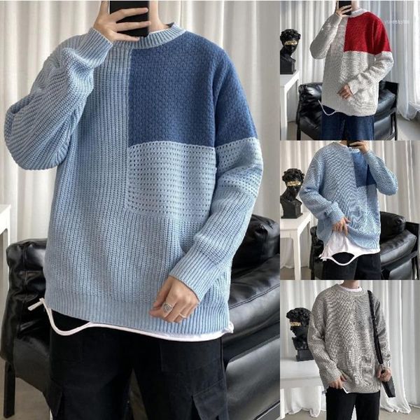

korean o-neck sweater men's warmfashion hit color casual knitted pullover men loose autumn winter knitting sweaters mens clothes1, White;black