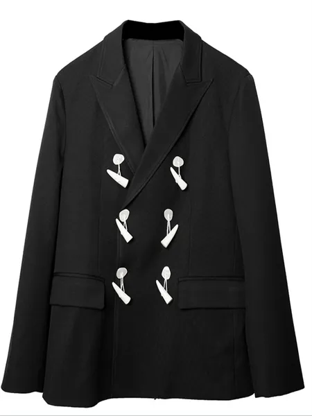 Herrenanzüge Blazer Frühling und Herbst Reversanzug Stil Retro Elfenbein Hornknopf Zweireihige einfarbige Langarmjacke