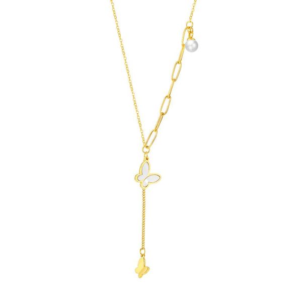

chains fashion stainless steel tassel chain neckalce shell butterfly pendant necklace for women jewelry, Silver