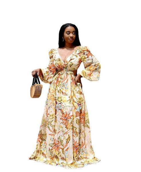 

ethnic clothing 2021 summer african women v-neck polyeter printing plus size long dress dresses for, Red