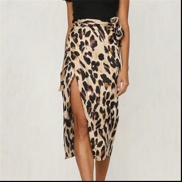 

women skirt fashion women leopard print lace up split drape pencil bodycon skirts asymmetric wrap high waist ladies skirts, Black