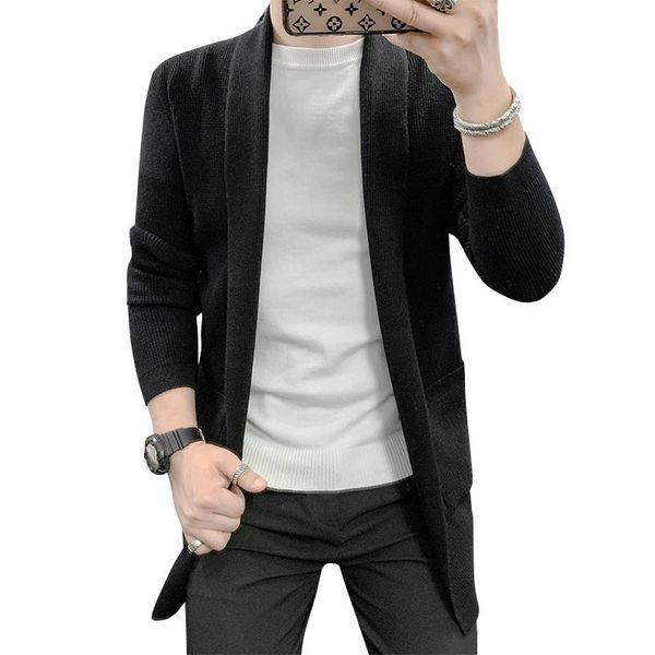 

men's sweaters man spring and qutumn long wool sweater knitted cardigan coat, White;black