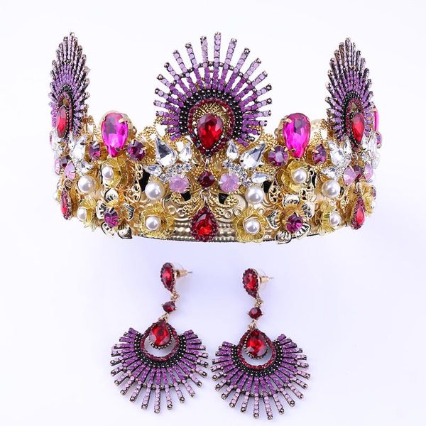 

earrings & necklace baroque jewelry set bridal crown european and american luxury rhinestone wedding headwear handmade tiaras, Silver
