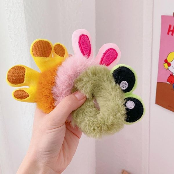 

children cute candy animal nylon rubber bands scrunchies girls sweet faux fur elastic hair bands kids hair accessories, Slivery;white