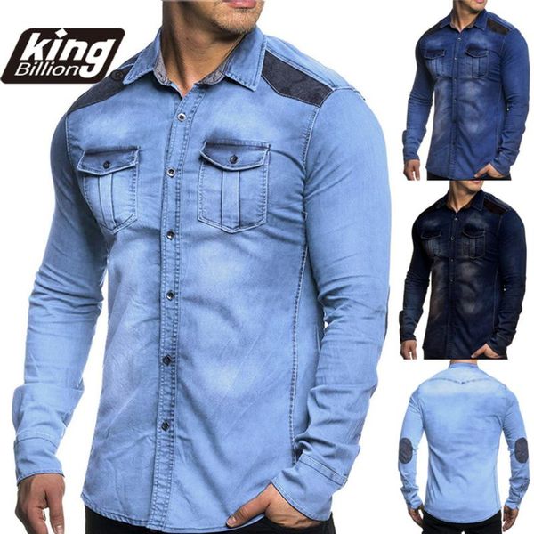 

men's casual shirts 2021 fashion increase cotton washing denim long sleeve shirt, White;black