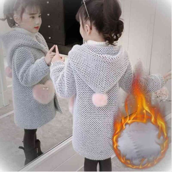 

girls woolen coat 4 7 9 12 14 years old childrens clothing cotton warm outwear winter chickening trench snow wear, Blue;gray