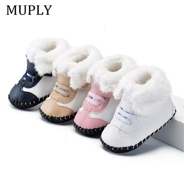 Novos Bebés Recém-nascidos Bebê Meninos Meninos Botas de Neve Inverno Botas de Couro Infantil Bottom Tênis Bebê Pu Baby Botas Quentes 0-18m 210317