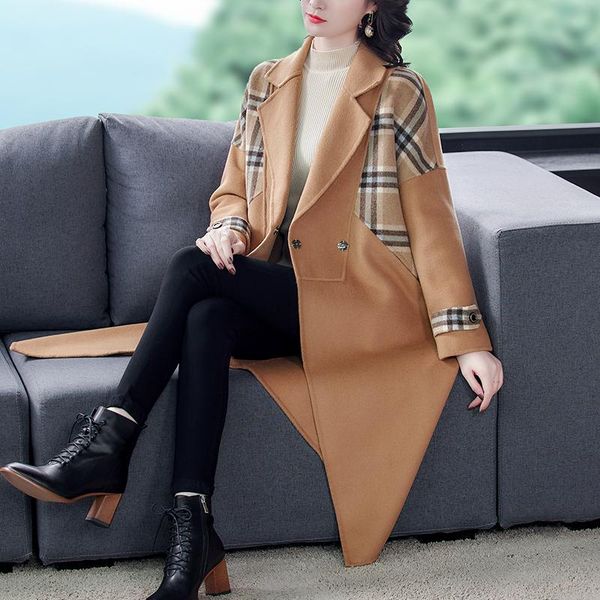 

women's wool & blends double-sided woollen coats for women 2021 autumn winter fashionable loose long warm elegant jackets 8510#, Black