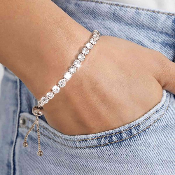

tennis bracelets for women shining white gold single-layer zircon adjustable slider buckle charm bracelet fashion jewelry h133, Golden;silver