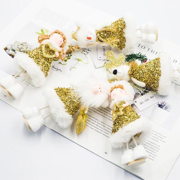 

christmas decorations angel doll toy for kids party favors toys santa claus snowman wear gold dress1