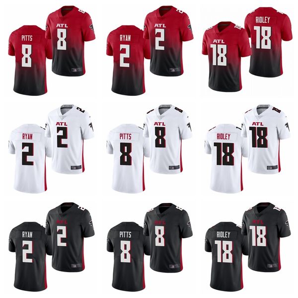 

atlantafalconsmen women kid 8 kyle pitts football jersey 7 michael vick 11 julio jones 18 ridley 21 deion sanders 97 grady jarre, Black;red