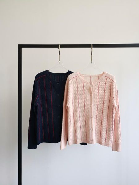 

women's knits & tees 2021 women fashion long-sleeved casual contrast stripes cable twisted rope cashmere knitted cardigan 0609, White