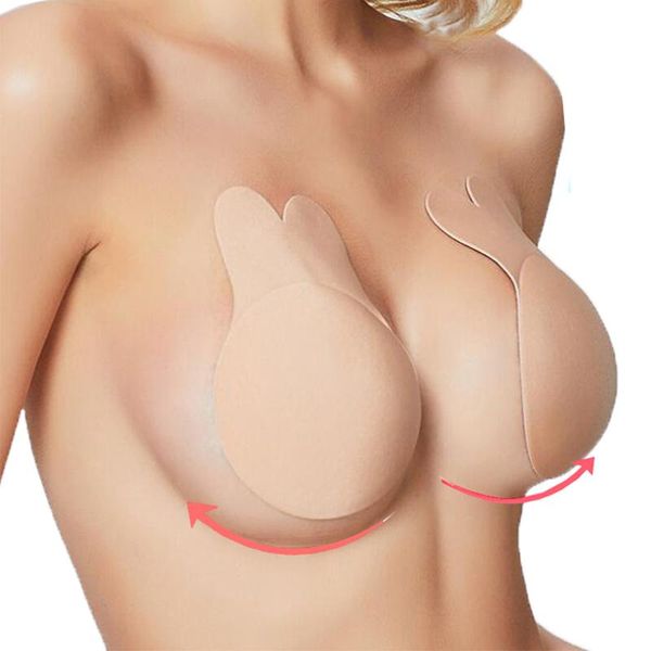 

lingerie femme 1 pair strapless invisible push up bras women self adhesive bralette party bras nipple breast pasties cover, Red;black