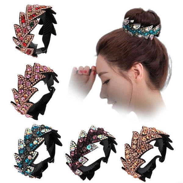 

hair clips & barrettes fashion bun maker holder rhinestone deft claw clamps hairband strong must-have tool accessories ml, Golden;silver
