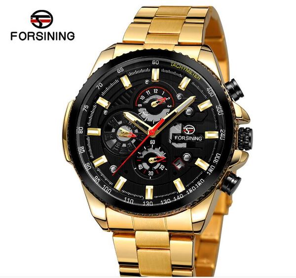 

sell forsining fashion man watches mens mechanical automatic watch stainless steel wrist watch for man for04-2, Slivery;brown