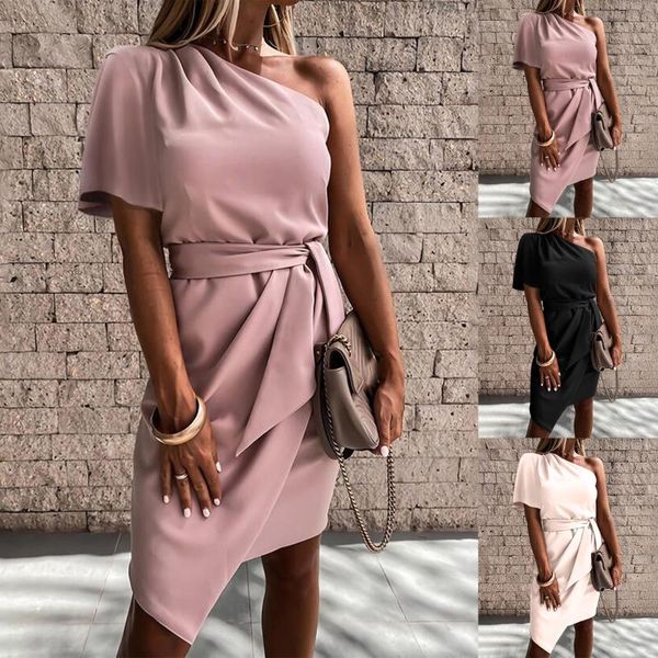 

casual dresses 2021 summer women bandage dress one shoulder sleeveless ruffles nightclub celebrity evening party tunic vestidos, Black;gray